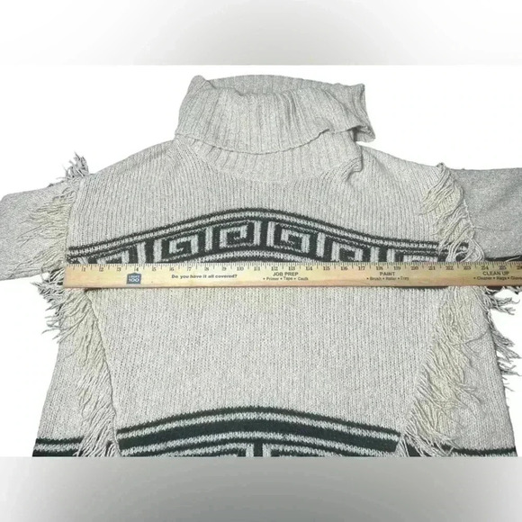 Kensie Boho Fringe Knit Cowl Neck Oversized Soft Comfy Chunky Cream Sweater M - Picture 8 of 11